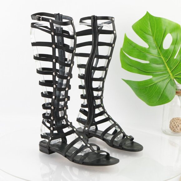 Stuart Weitzman Womens Gladiator Sandal Size 6.5 Tall Black Leather Strappy Shoe - Picture 14 of 14